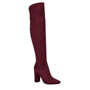Guess Over The Knee Boots Suede Burgundy Thigh‎ High Heel Boots